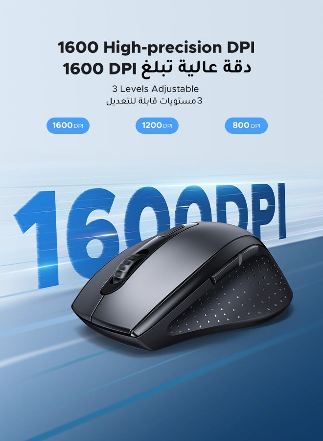 يو جرين ماوس لاسلكي، ماوس بصري مريح 2.4 جيجا هرتز، 1600 نقطة في البوصة، 3 نقاط في البوصة قابلة للتعديل، 5 أزرار، ماوس كمبيوتر USB بنقرة صامتة لأجهزة الكمبيوتر المحمولة وأجهزة الكمبيوتر الشخصية وأجهزة Chromebook وأجهزة الكمبيوتر المحمولة، ماوس اتصال لاسلكي 15 متر - Image 3