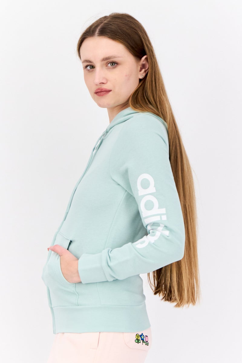 Adidas Women Sportswear Fit Long Sleeves Outdoor Hoodies, Spring Green - Image 2