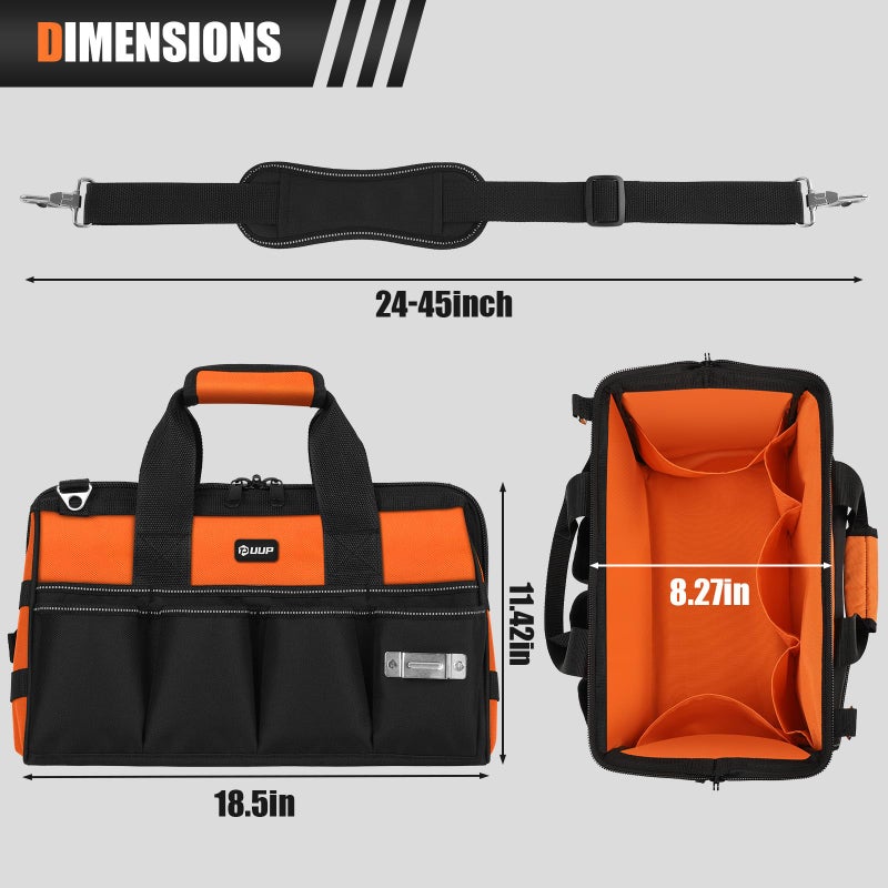 UUP Heavy Duty Tool Bag 18-Inch, 16-Pocket Portable Soft Tool Box Organizer Storage, Handle Tactical Carry Tote Empty Toolbox with Large Zipper, Father Day Dad Men Gift for Mechanic Engineer, Orange - Image 2
