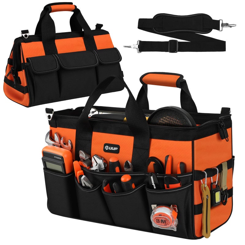 UUP Heavy Duty Tool Bag 18-Inch, 16-Pocket Portable Soft Tool Box Organizer Storage, Handle Tactical Carry Tote Empty Toolbox with Large Zipper, Father Day Dad Men Gift for Mechanic Engineer, Orange - Image 1