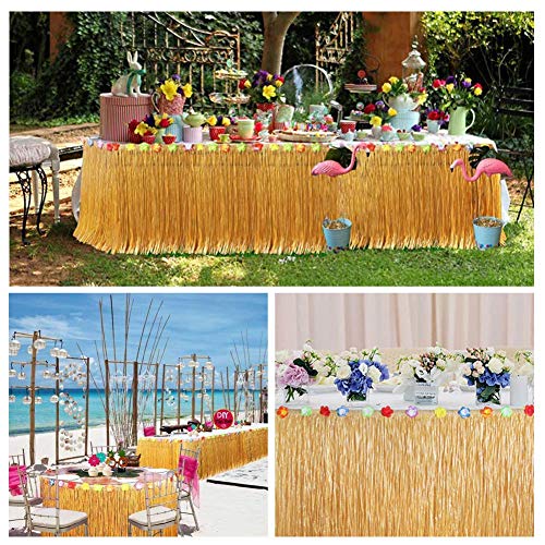 Jackcell Luau Grass Table Skirt 9ft for Hawaiian Party, Moana Theme Tropical Birthday Party Babyshower Decorations Supplies,Drop Artificial Table Skirt with 12 pcs Palm Leaves (Grass Yellow) - Image 5