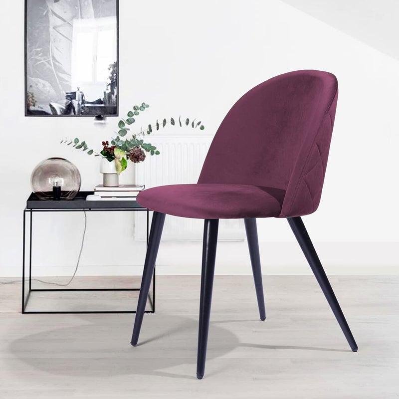Finch Fox Romantic Vintage Dining Chairs Rustic Wine Velvet Cushion Seat Chair with Black Powdered Coated Metal Legs