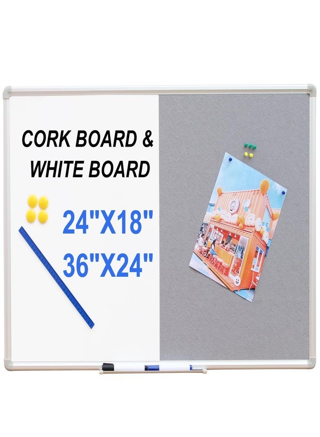 DEVELOP Grey Felt Bulletin & Magnetic Dry Erase Combo Board, 24 x 18 Inch, Wall Mounted Whiteboard/Grey Felt Bulletin Combination Board with Marker Tray, Pins, Eraser, Markers & Magnets - Image 1