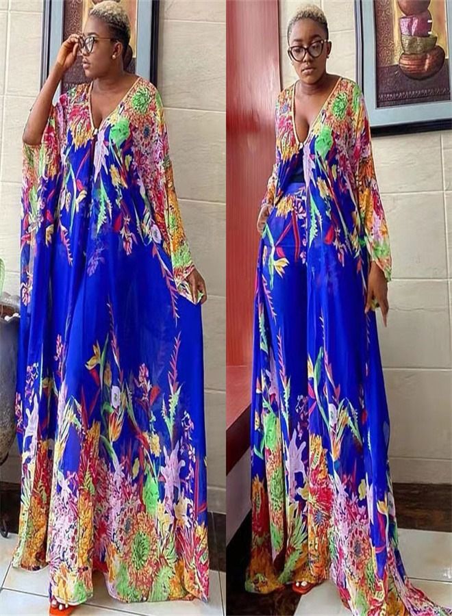Loquat Chiffon Cardigan Loose Oversized Trousers Two-Piece Suit Abaya Multicolour