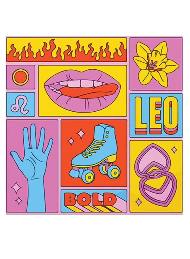 RYN Leo Themed Wall Art Yellow/Pink/Blue 30x30cm - Image 1