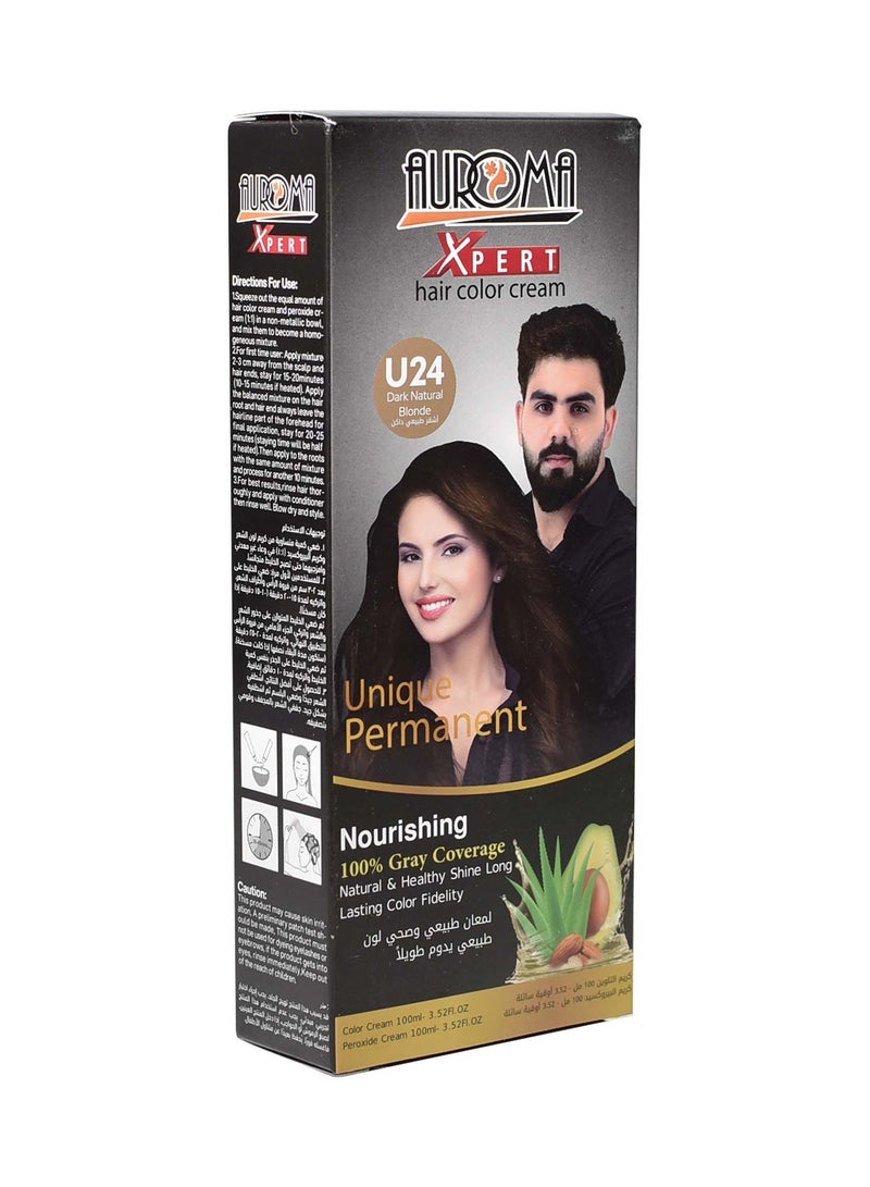 AUROMA كريم صبغة شعر خالي من الأمونيا أشقر طبيعي - 100 مل كريم + 100 مل مطور U24 - Image 1
