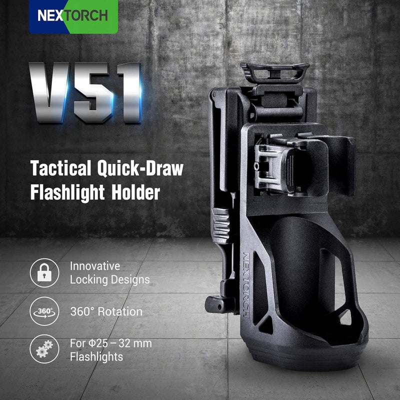 NEXTORCH V51 Tactical Flashlight Holster with Lever Side Lock System Adjust Belt Width Function Locking Design - Image 1