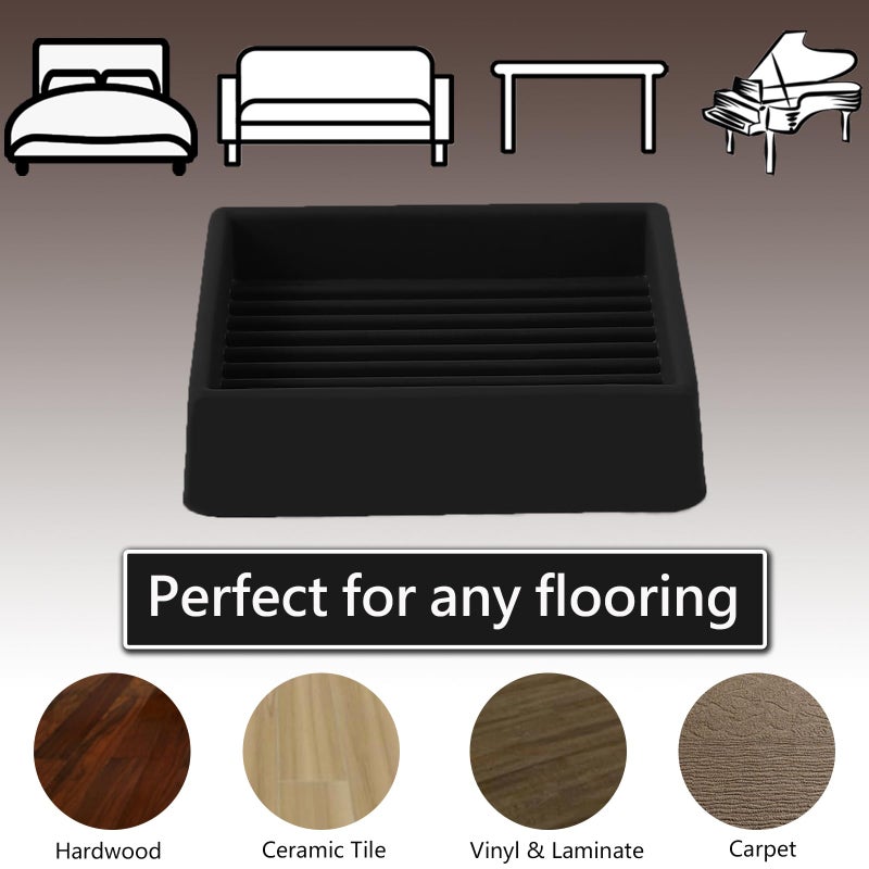 Jayen 2x2 Square Rubber Furniture Caster Cups, Anti-Sliding Furniture Pads Bed Stopper Floor Protectors with Grip - Protect Any Flooring - Image 2