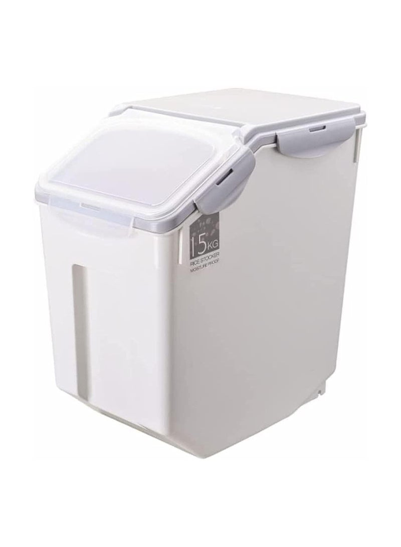 بلومنغ تايم حاوية تخزين طعام سعة 15 كجم مع غطاء ومغرفة، دلو أرز محكم الغلق للأطعمة الجافة، سلة تخزين المطبخ - Image 1