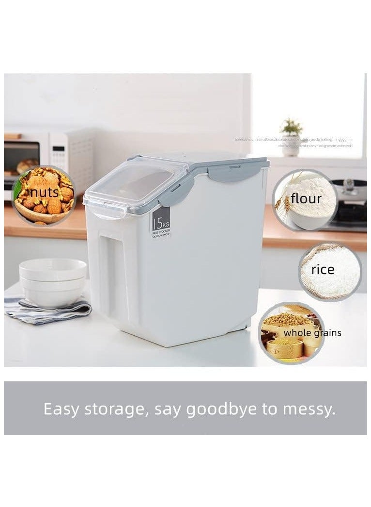 بلومنغ تايم حاوية تخزين طعام سعة 15 كجم مع غطاء ومغرفة، دلو أرز محكم الغلق للأطعمة الجافة، سلة تخزين المطبخ - Image 2