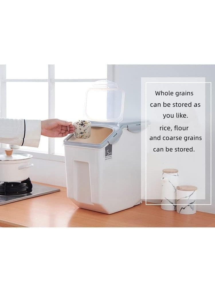 بلومنغ تايم حاوية تخزين طعام سعة 15 كجم مع غطاء ومغرفة، دلو أرز محكم الغلق للأطعمة الجافة، سلة تخزين المطبخ - Image 4