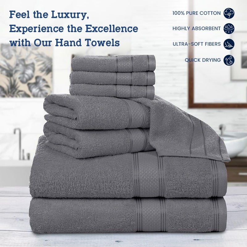 Casa Lino 8 Pc Premium Towel Set  Cotton Towels Set  400 GSM 2 Bath Towel  2 Hand Towel  & 4 Washcloths  Bathroom Set  Head Towels Wrap for Ladies  Gym Towel for Men Workout Charcoal - Image 1