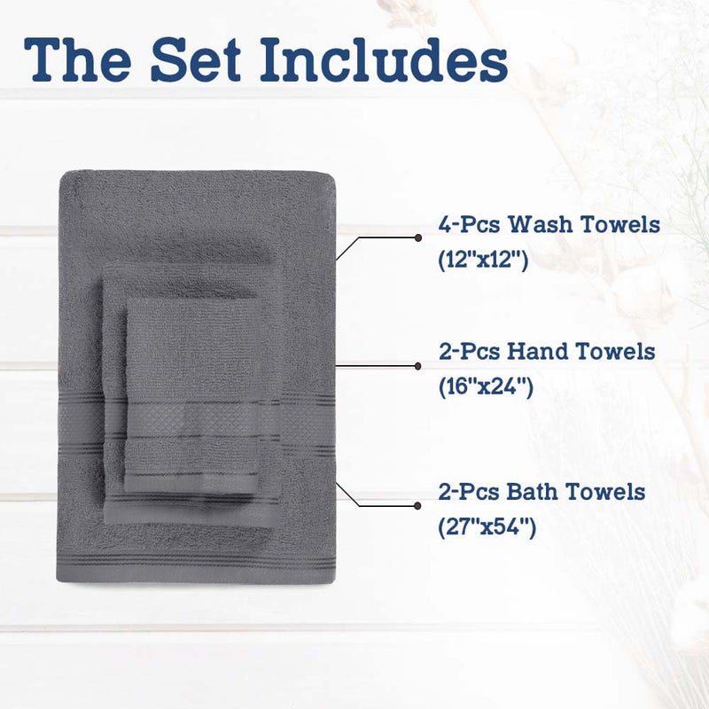 Casa Lino 8 Pc Premium Towel Set  Cotton Towels Set  400 GSM 2 Bath Towel  2 Hand Towel  & 4 Washcloths  Bathroom Set  Head Towels Wrap for Ladies  Gym Towel for Men Workout Charcoal - Image 3