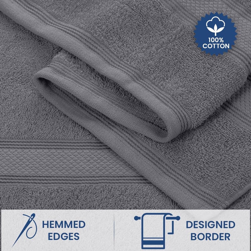 Casa Lino 8 Pc Premium Towel Set  Cotton Towels Set  400 GSM 2 Bath Towel  2 Hand Towel  & 4 Washcloths  Bathroom Set  Head Towels Wrap for Ladies  Gym Towel for Men Workout Charcoal - Image 4