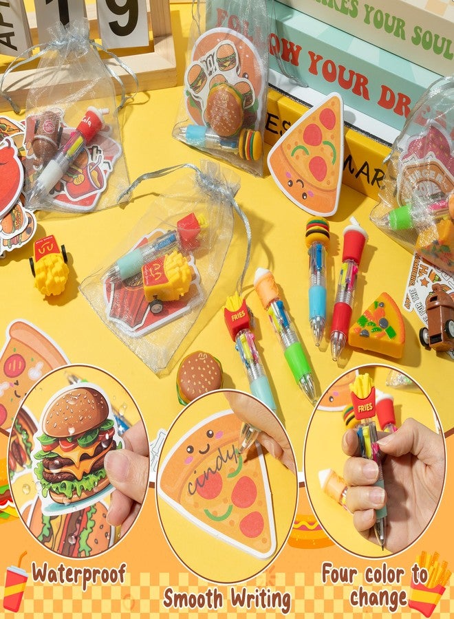 CY2SIDE Fast Food Stationery Gift - 12 Pack Junk Food Stationery Gift Set Include 4-in-1 Ballpoint Pen Sticky Note Sticker Pull Back Car and Organza Hamburger Party Goodie Bag Fillers School Reward - Image 3