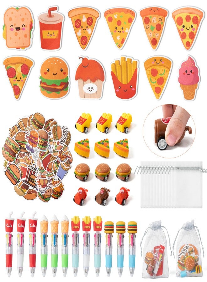 CY2SIDE Fast Food Stationery Gift - 12 Pack Junk Food Stationery Gift Set Include 4-in-1 Ballpoint Pen Sticky Note Sticker Pull Back Car and Organza Hamburger Party Goodie Bag Fillers School Reward - Image 1