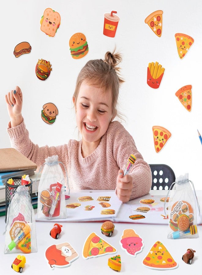 CY2SIDE Fast Food Stationery Gift - 12 Pack Junk Food Stationery Gift Set Include 4-in-1 Ballpoint Pen Sticky Note Sticker Pull Back Car and Organza Hamburger Party Goodie Bag Fillers School Reward - Image 5