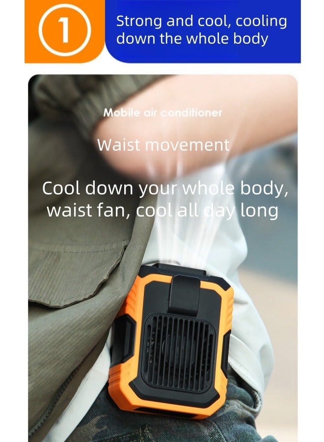 FAMILY مروحة معلقة على الخصر مع ضوء وشحن USB من Treasure Summer Outdoor Strong Wind Waist Clip Portable Fan - أخضر وأسود - Image 5