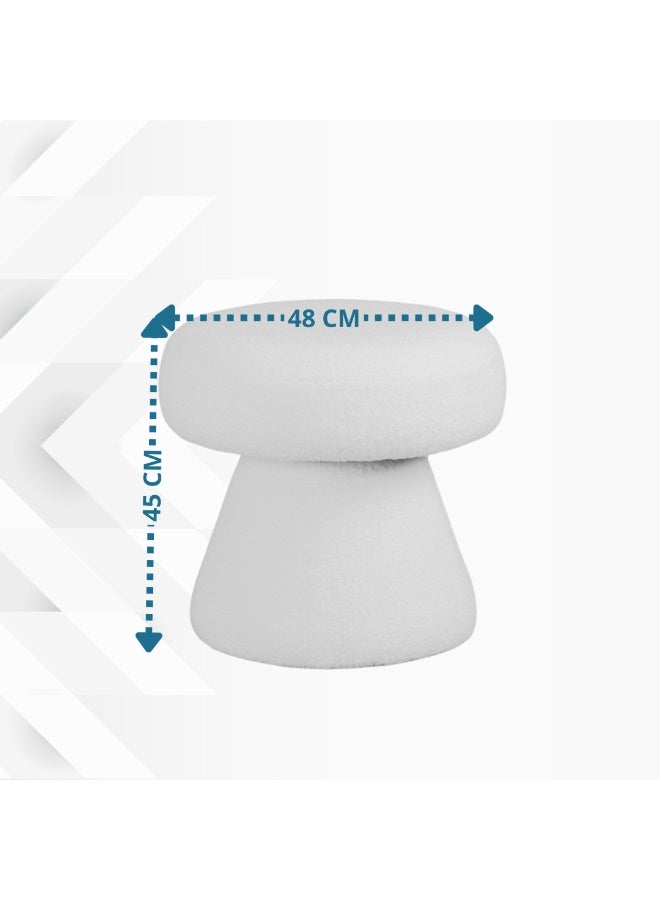 PixelsFurniture Round Geometric Pouf Seat with Bouclé Fabric From Pixels Furniture, White - Image 5