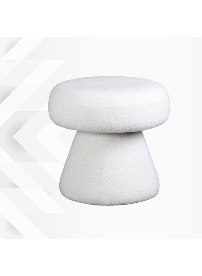 PixelsFurniture Round Geometric Pouf Seat with Bouclé Fabric From Pixels Furniture, White - Image 2