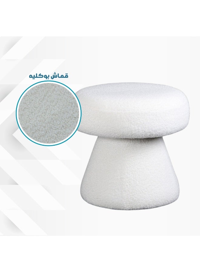 PixelsFurniture Round Geometric Pouf Seat with Bouclé Fabric From Pixels Furniture, White - Image 3