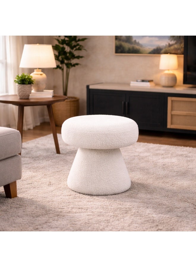 PixelsFurniture Round Geometric Pouf Seat with Bouclé Fabric From Pixels Furniture, White - Image 1