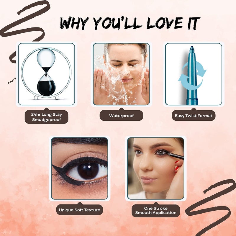 FACESCANADA Twist Eye Liner, 4 Bright Shades, 24 Hrs Long Stay, Waterproof, Smudgeproof, Fade Proof, With Soft Carnauba Wax, Silver, Brown, Blue, Plum, Intense Color In One Stroke, Brown, 2.29 Oz - Image 4