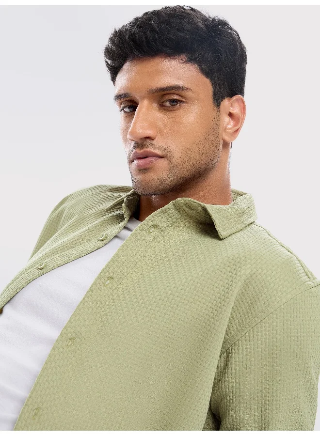 بيونغ Pale Green Full Sleeve Waffle Shirt For Men