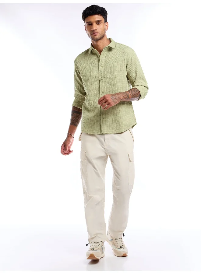 بيونغ Pale Green Full Sleeve Waffle Shirt For Men