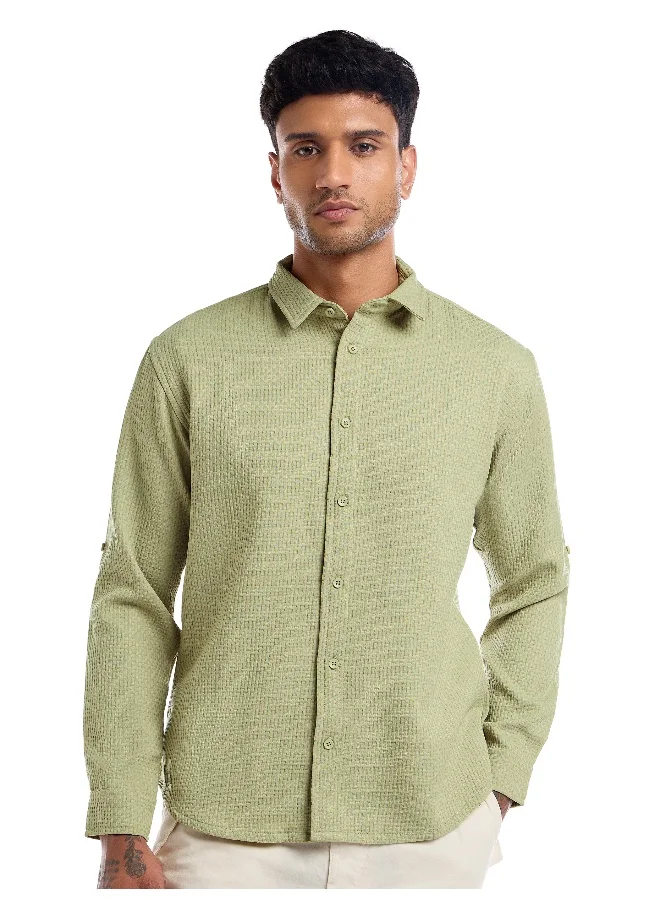 بيونغ Pale Green Full Sleeve Waffle Shirt For Men