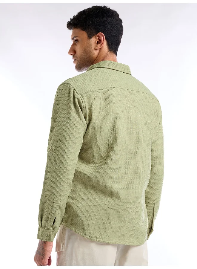 بيونغ Pale Green Full Sleeve Waffle Shirt For Men