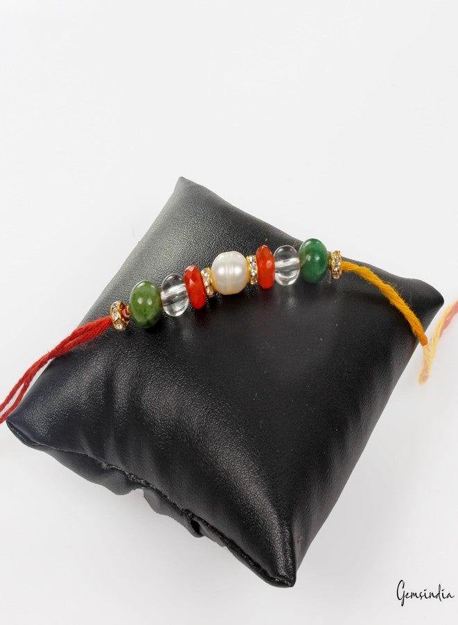 gemsindia خرز من الأحجار الكريمة الحقيقية متعدد الألوان من Gemsindia Rakhi لراكشا باندهان، أحجار كريمة معتمدة، أحجار كريمة مصنوعة يدويًا من أجل Bhai Brother Bhaiya - Image 4