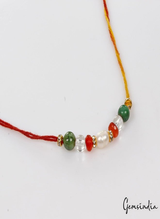 gemsindia خرز من الأحجار الكريمة الحقيقية متعدد الألوان من Gemsindia Rakhi لراكشا باندهان، أحجار كريمة معتمدة، أحجار كريمة مصنوعة يدويًا من أجل Bhai Brother Bhaiya - Image 3
