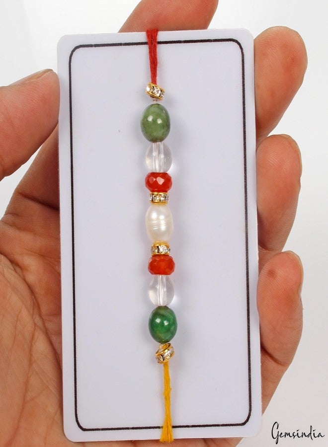 gemsindia خرز من الأحجار الكريمة الحقيقية متعدد الألوان من Gemsindia Rakhi لراكشا باندهان، أحجار كريمة معتمدة، أحجار كريمة مصنوعة يدويًا من أجل Bhai Brother Bhaiya - Image 5