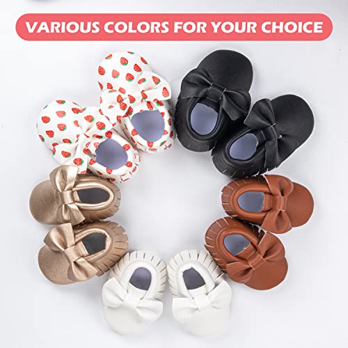 HONGTEYA Baby Moccasins with Rubber Sole - Flower Print PU Leather Tassel Bow Girls Ballet Dress Shoes for Toddler (6-12 Months/US 5/4.72''/ See Size Chart, Gold) - Image 5