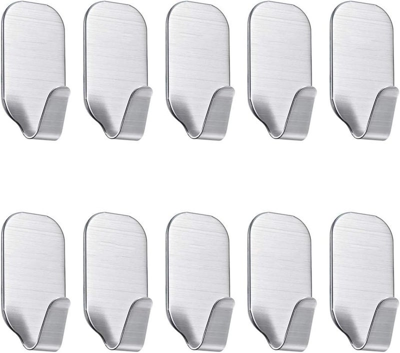 Tebrun Stainless Steel Adhesive Wall Hooks - 10 Pack for Home and Bathroom - Image 1