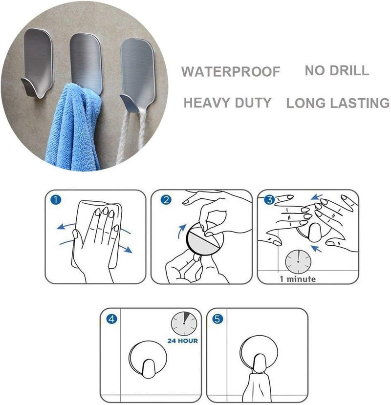 Tebrun Stainless Steel Adhesive Wall Hooks - 10 Pack for Home and Bathroom - Image 5