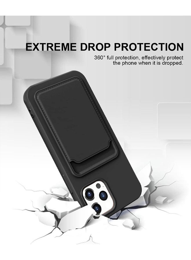 Silicone Card Case Compatible with iPhone 16 Pro Max, Shock-Absorbing Protective Wallet Case with Card Holder, Black - Image 4