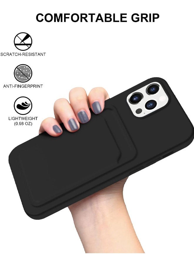 Silicone Card Case Compatible with iPhone 16 Pro Max, Shock-Absorbing Protective Wallet Case with Card Holder, Black - Image 3