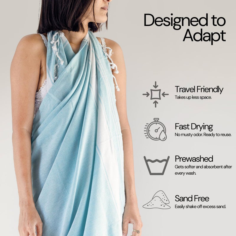 Salt Earth Cotton Turkish Beach Towel (Set of 4, 36"x72") - Soft, Quick Dry, Sand Resistant, Absorbent Towels for Bathroom, Home, Travel, Pool, Spa, Bath, Swim - Beach Towels Oversized (Aqua) - Image 3