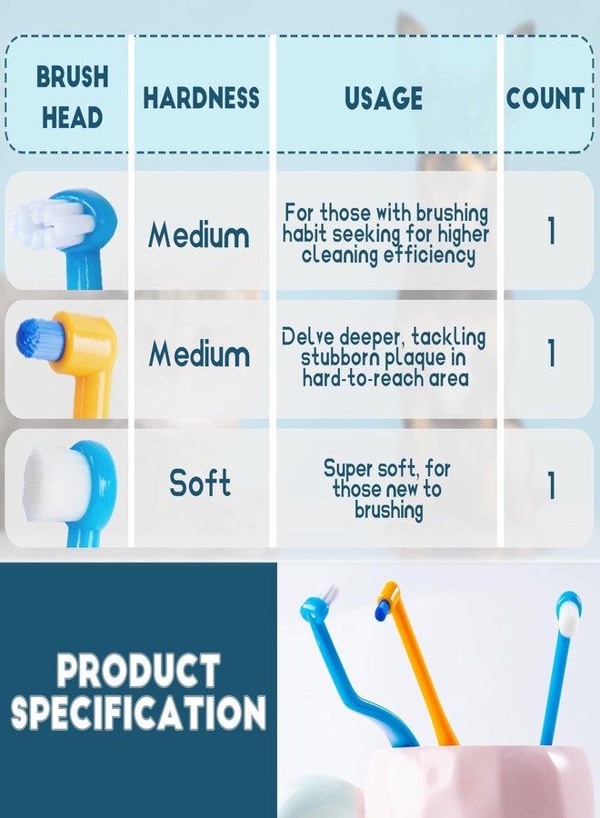 MoonyMars Small Dog Toothbrush, Cat & Puppy Tooth Brushing Kit, Mini Tuft Horizontal Head Teeth Brush for Kitten & Tiny Pet, Doggy Toothbrushes Deep Dental Cleaning, 3 PCS - Image 3