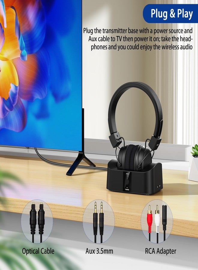 BESIGN BTH02 Wireless Headphones for TV Watching with Bluetooth Transmitter Charging Dock, Long Range Bluetooth TV Headsets, No Audio Delay, Digital Optical RCA AUX, Black - Image 2