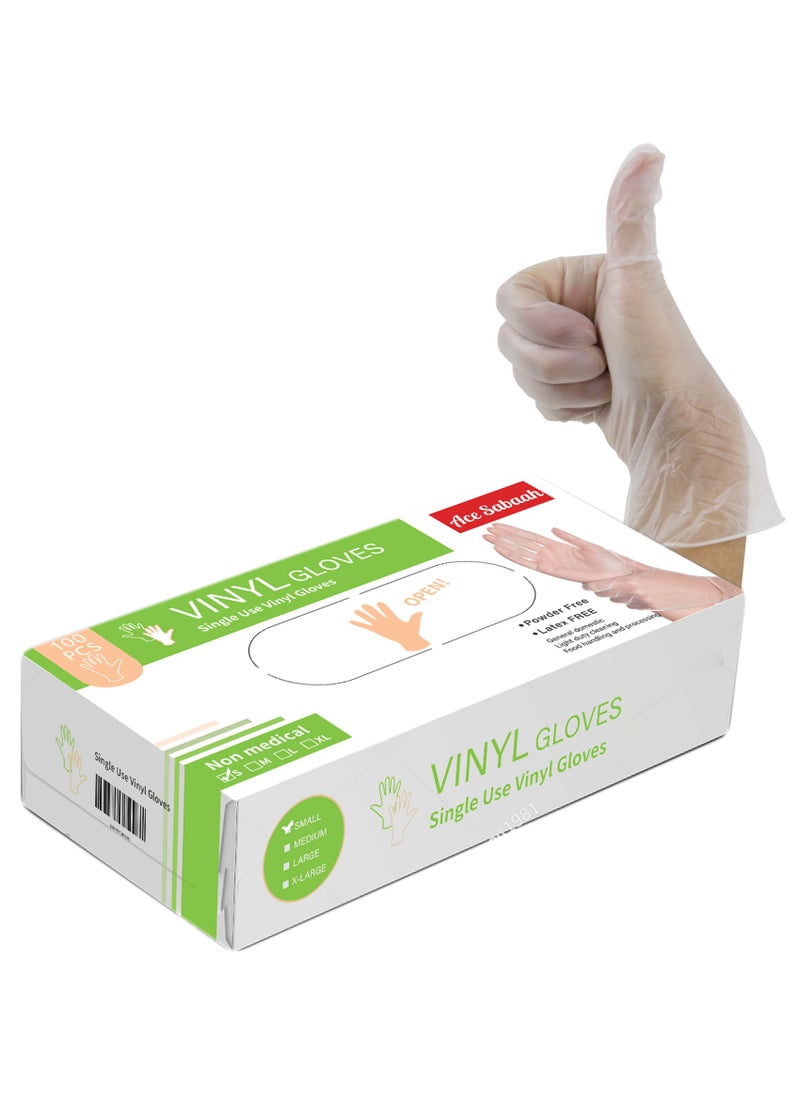 Ace Sabaah - Ace Sabaah Disposable Vinyl Gloves 100pcs, Pack of 10 (Small) - Image 1