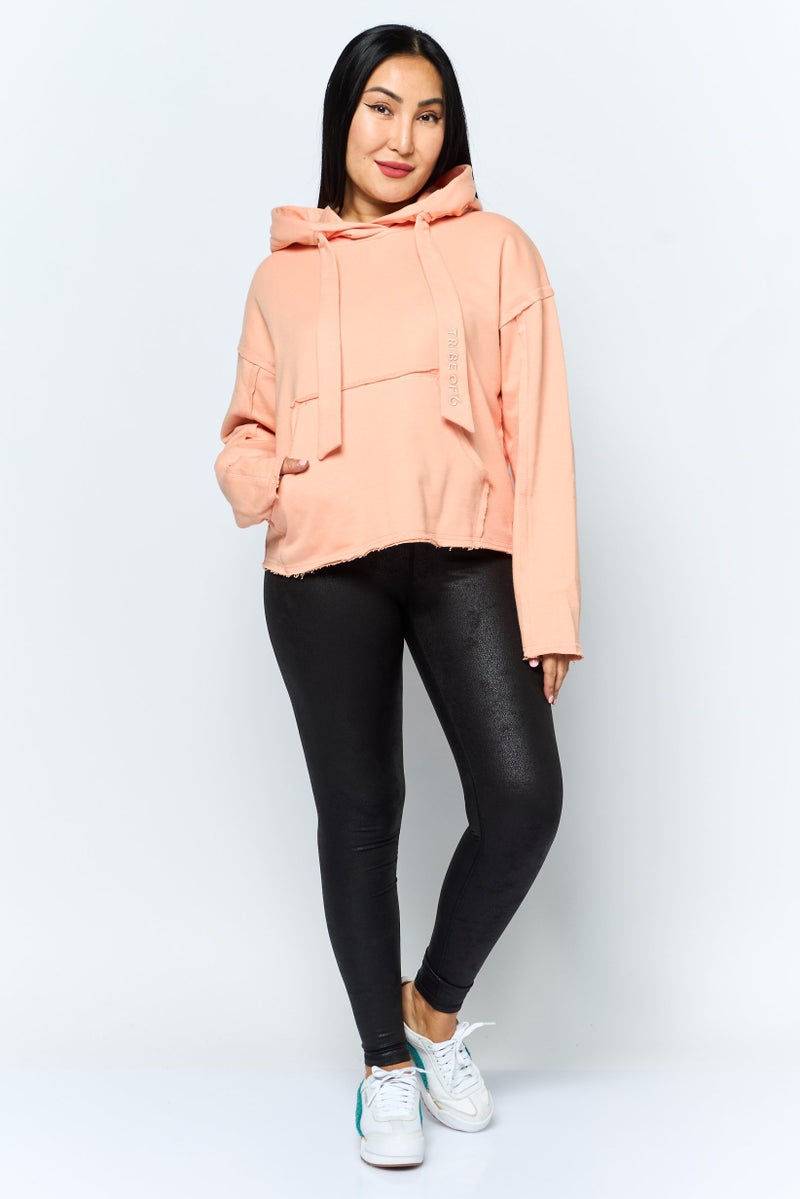 TRIBE OF 6 Women Hooded Embroidered Logo Long Sleeve Sweatshirt, Orange - Image 2