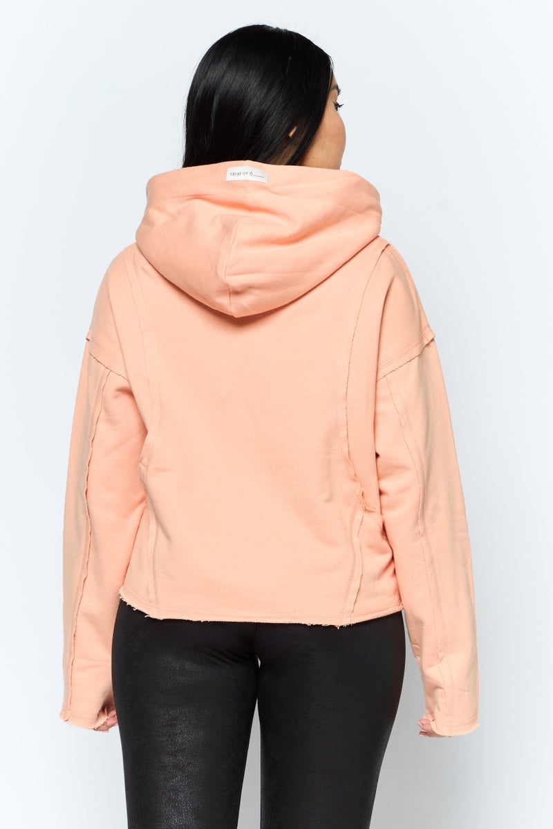 TRIBE OF 6 Women Hooded Embroidered Logo Long Sleeve Sweatshirt, Orange - Image 4