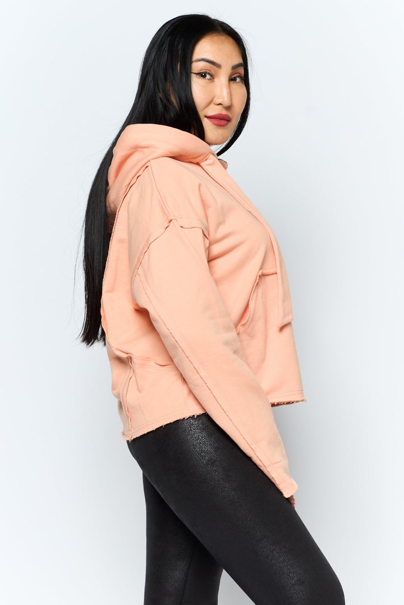 TRIBE OF 6 Women Hooded Embroidered Logo Long Sleeve Sweatshirt, Orange - Image 3