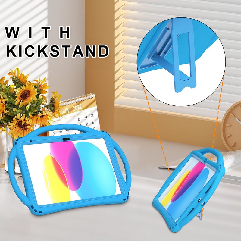 TOPESCT Kids Case for 11" iPad (A16) 11th Gen 2025,10.9" iPad 10th Gen 2022 - Made of Kid-Friendly Silicone, with Built-in Screen Protector, Shockproof Handle Stand Case (Blue) - Image 2