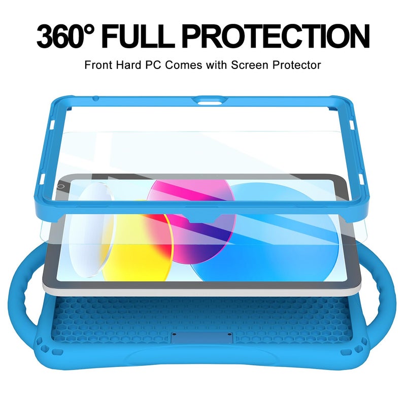 TOPESCT Kids Case for 11" iPad (A16) 11th Gen 2025,10.9" iPad 10th Gen 2022 - Made of Kid-Friendly Silicone, with Built-in Screen Protector, Shockproof Handle Stand Case (Blue) - Image 5