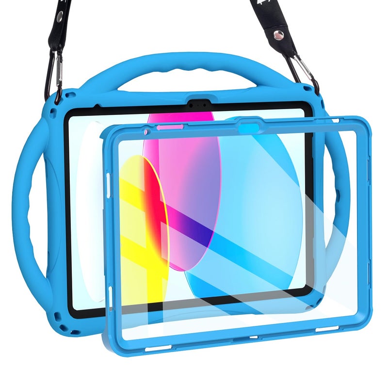 TOPESCT Kids Case for 11" iPad (A16) 11th Gen 2025,10.9" iPad 10th Gen 2022 - Made of Kid-Friendly Silicone, with Built-in Screen Protector, Shockproof Handle Stand Case (Blue) - Image 1