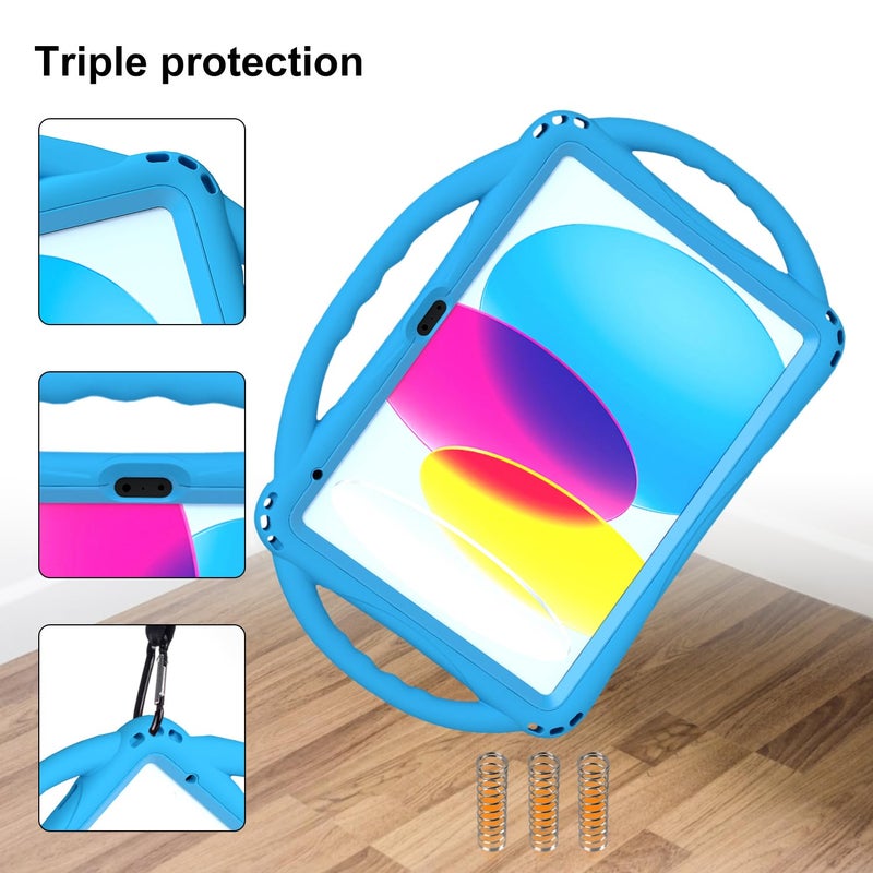 TOPESCT Kids Case for 11" iPad (A16) 11th Gen 2025,10.9" iPad 10th Gen 2022 - Made of Kid-Friendly Silicone, with Built-in Screen Protector, Shockproof Handle Stand Case (Blue) - Image 3